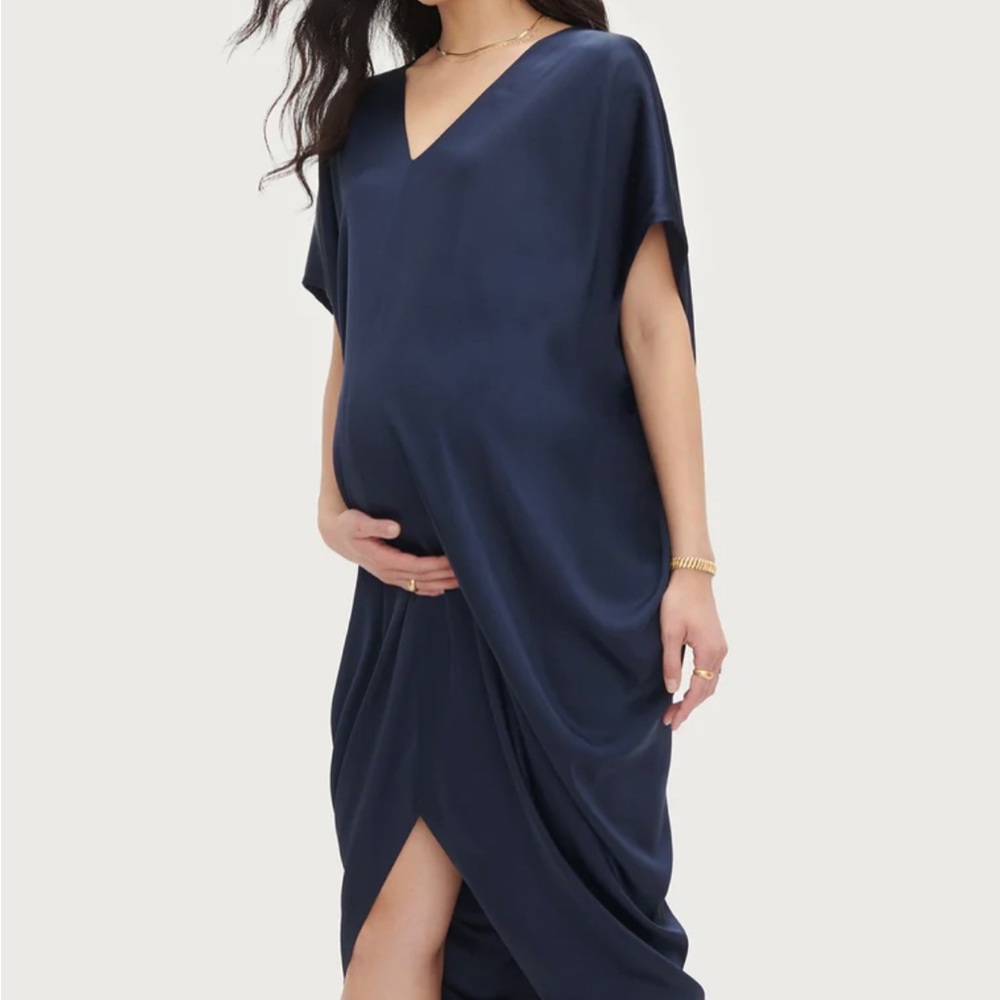 Hatch Riviera Dress Navy O/S Maternity Silk Dress